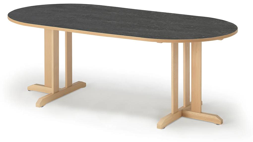 Stôl KUPOL, oválny, 2000x720 mm, linoleum - tmavošedá, breza