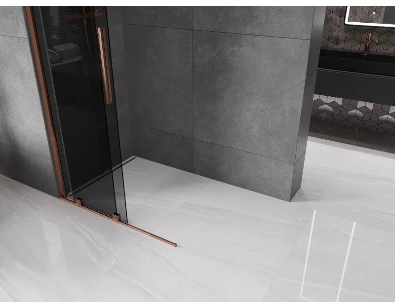 Mexen Velar, sprchová zástena s posuvnými dverami Walk-in 85 x 200 cm, 8mm šedé sklo, ružové zlato, 871-085-000-43-60