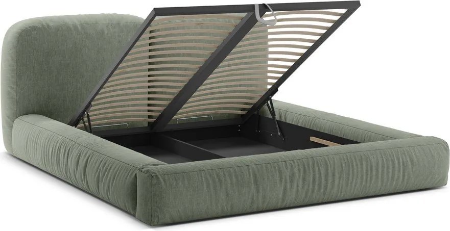 Zelená čalúnená dvojlôžková posteľ s úložným priestorom s roštom 200x200 cm Martina – Micadoni