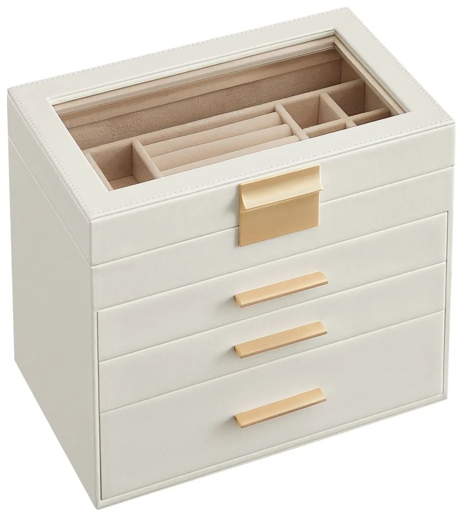 Songmics Šperkovnica Eliza, 15,3x25,1x21,5 cm, biela