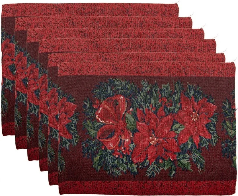 6ks červené látkové prestieranie s vianočnými hviezdami - 33*45 cm