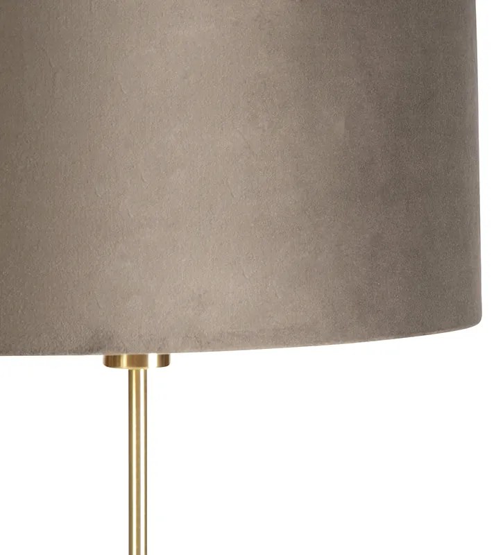 Stojaca lampa zlatá/mosadzná s tienidlom z tmavosivej zamatovej látky 40/40 cm - Parte