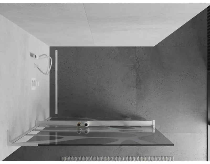 Mexen Kioto+ L, sprchová zástena Walk-In s poličkou a vešiakom 120 x 200 cm, 8mm číre sklo biely vzor, biely profil, 800-120-123-20-97