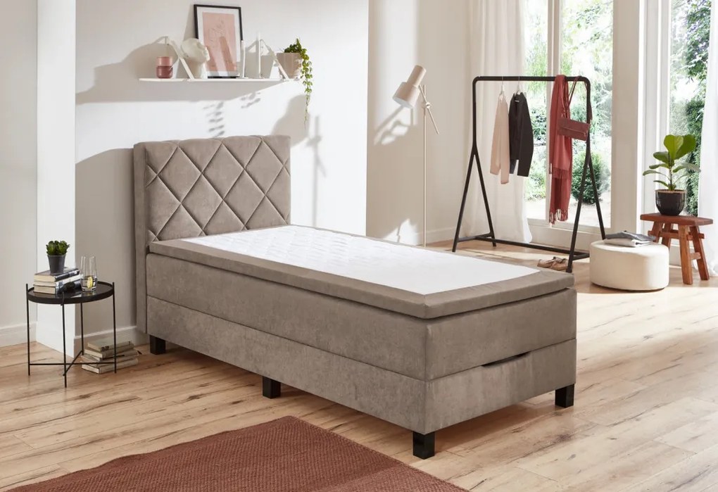 Posteľ Jeff 100x200 cm, svetlohnedá látka