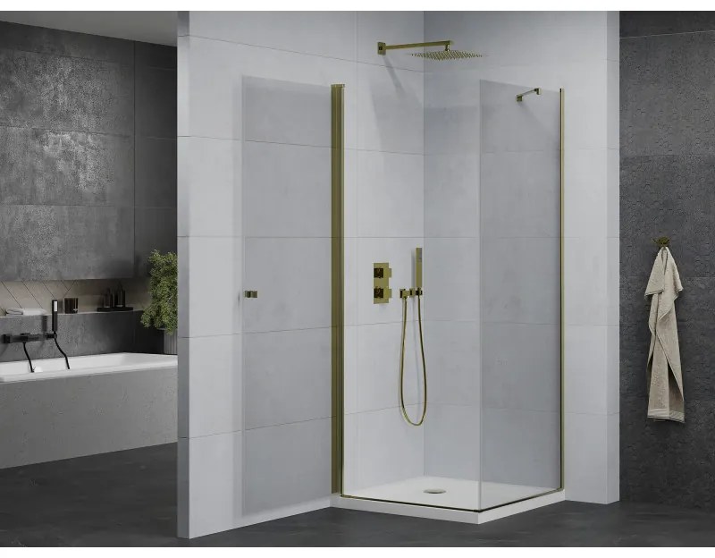 Mexen Pretoria sprchovací kút 90 x 90 cm, 6mm sklo, zlatý profil-číre sklo + slim sprchová vanička 5cm, 852-090-090-50-00-4010