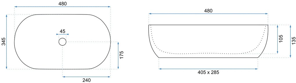 Rea Amelia, umývadlo na dosku 480x345x135 mm, biela lesklá, REA-U0416