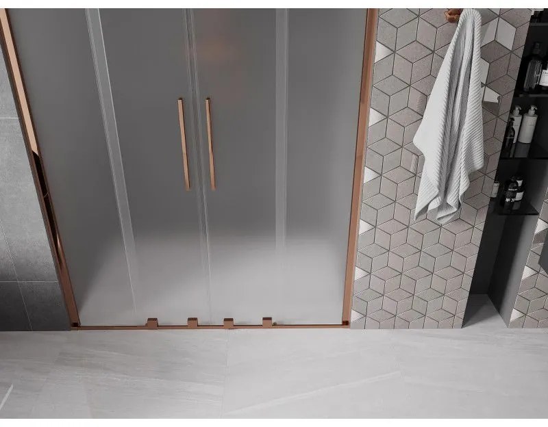 Mexen Velar Duo, posuvné sprchové dvere do otvoru 140 cm, 8mm sklo námraza, ružové zlato, 871-140-000-32-60