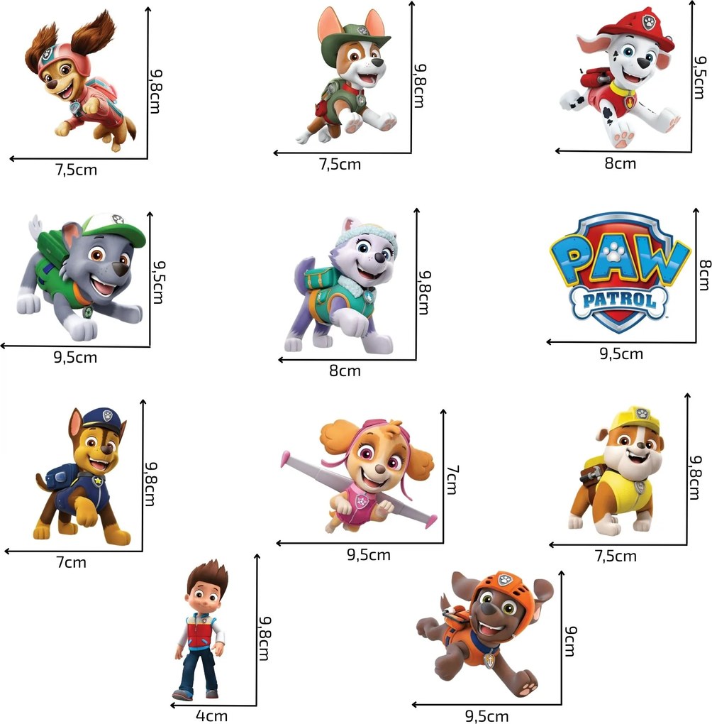 11 nálepiek 10x10cm • Paw Patrol - textilná nálepka na stenu