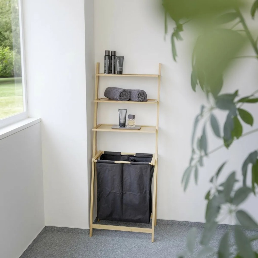 Wenko Rebríkový regál s košom na bielizeň Ecori, 152 x 35 x 57 cm