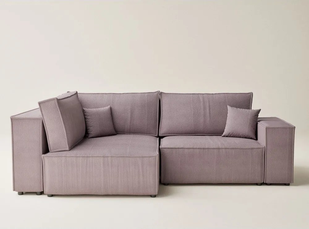 Fialová menčestrová rozkladacia/s úložným priestorom rohová pohovka (ľavý roh/do L) Tonga – Maison de Rêve
