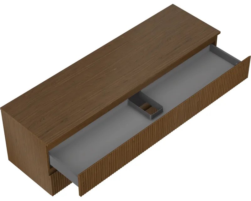 Mexen Rivel, kúpeľňová skrinka 160 cm s hornou časťou, 2 zásuvky, drážkovaná, orech, 91A20-16047-2-BFFC86