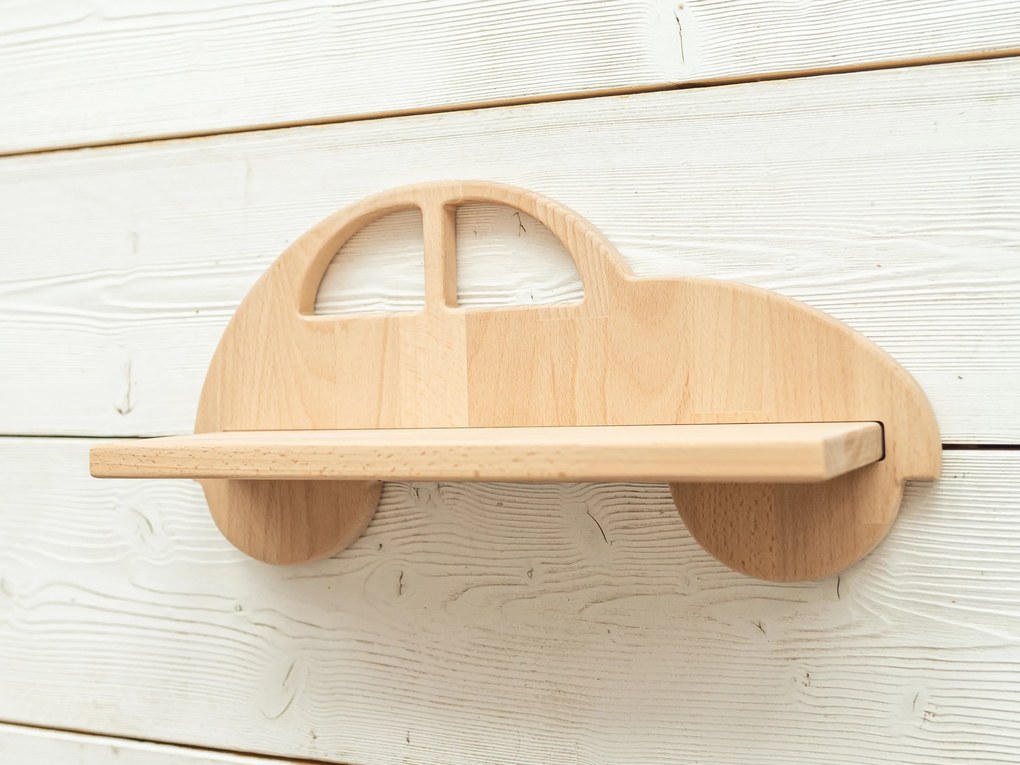 Detská polička v tvare auta Woodisio Auto buk Farba: Prírodné drevo, Variant: Set (mini a maxi)