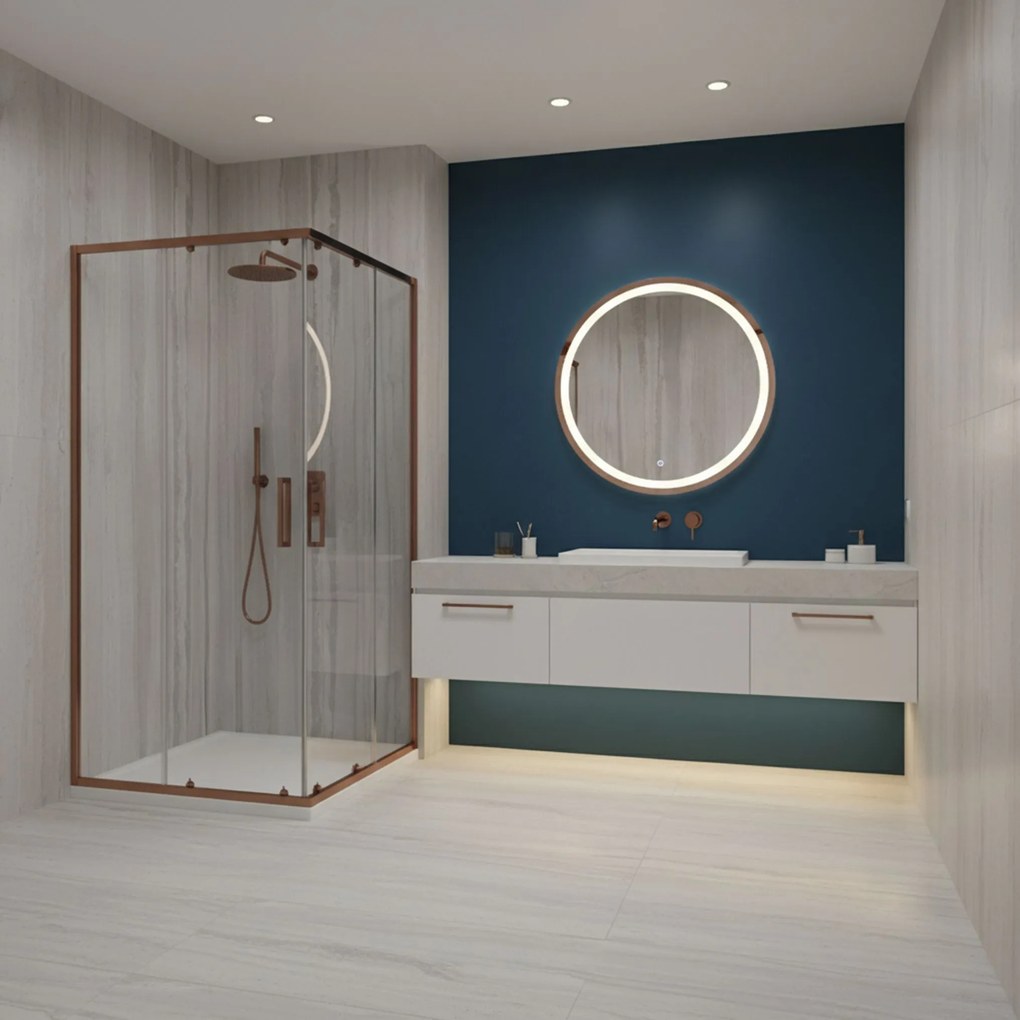 Obdĺžnikový sprchový kút REA CITY 80x100 kartáčovaná meď + vanička Savoy biela