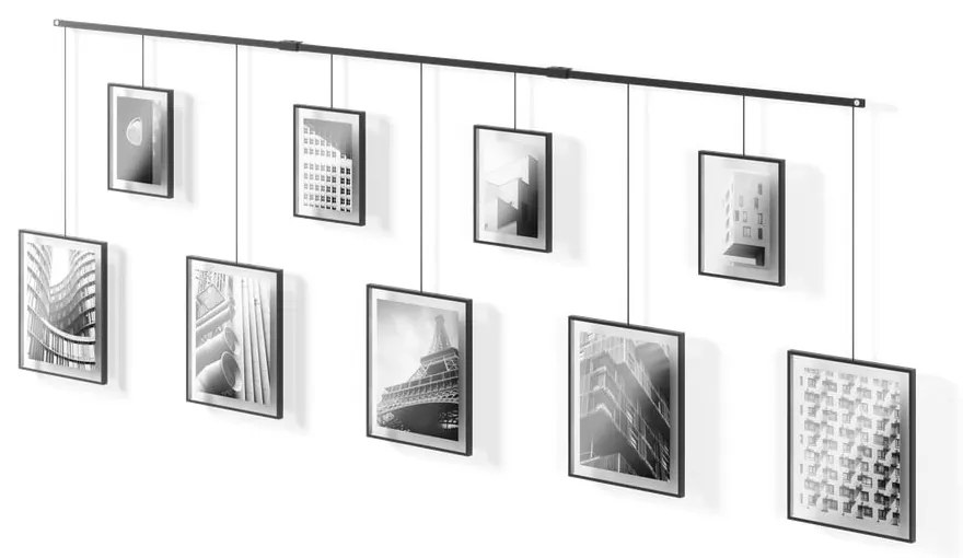 Čierne kovové rámčeky na stenu v súprave 9 ks 223x77,5 cm Exhibit – Umbra