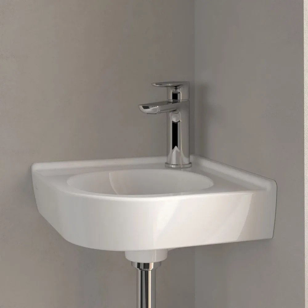 VILLEROY &amp; BOCH O.novo Compact rohové závesné umývadielko s otvorom, bez prepadu, 450 x 400 mm, biela alpská, 73103301