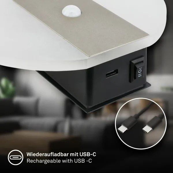 Briloner 3889012 - LED dobíjateľné nástenné svietidlo so senzorom TARO LED/2,5W/5V 1800 mAh matné