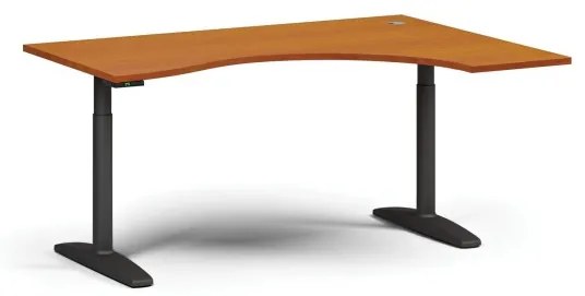 Výškovo nastaviteľný stôl OBOL, elektrický, 675-1325 mm, ergonomický pravý, doska 1600x1200 mm, čierna zaoblená podnož, čerešňa