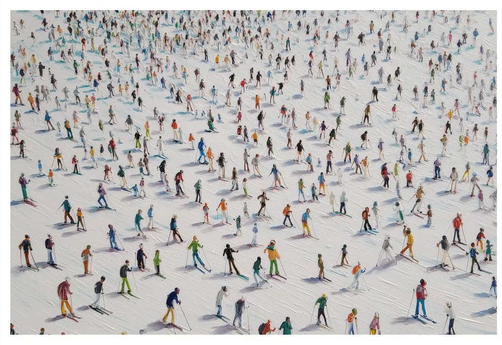 Vianočný obraz zimné radovánky na svahu