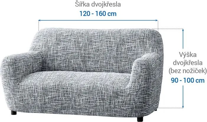 Bielastické poťahy GRAFITI NOVÉ antracit dvojkreslo (š. 120 - 160 cm)