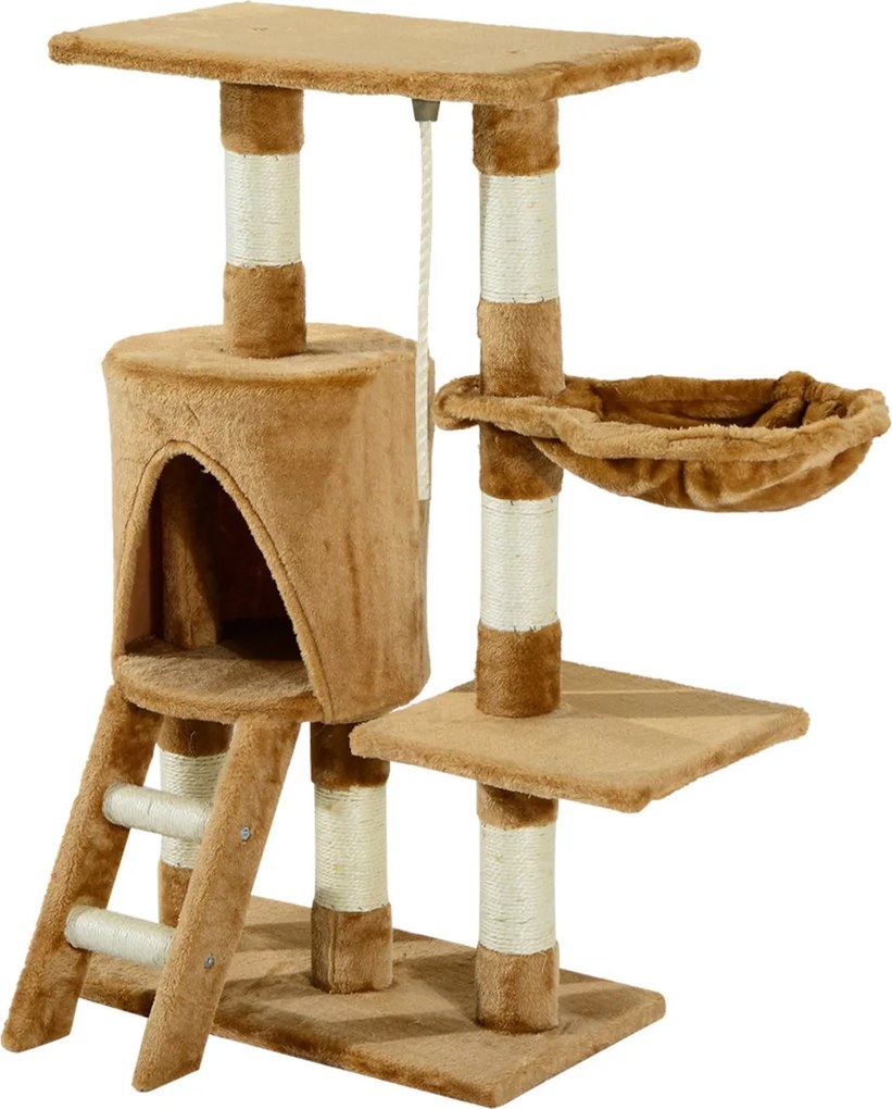 PawHut Mačací škrabací strom 55x30x95 cm s hniezdom, platformou, domčekom, rebríkom a hračkou | Aosom