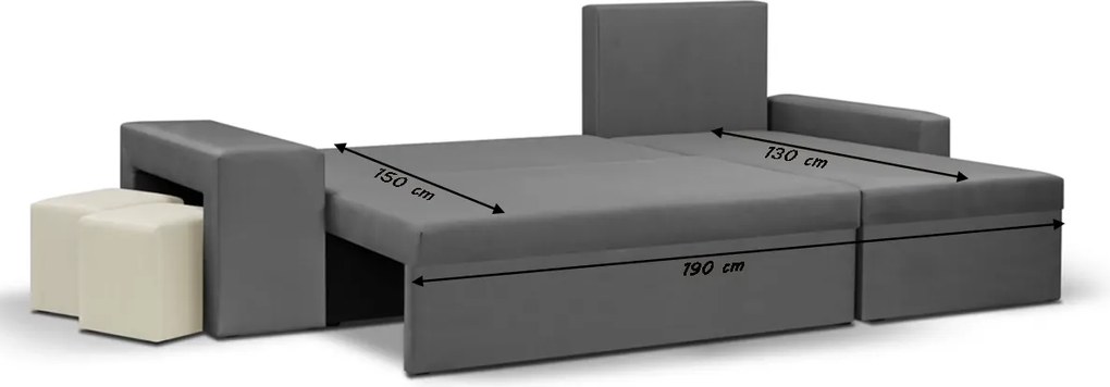Rohová sedacia súprava s funkciou spania NEVADA Tmavošedá/čierna