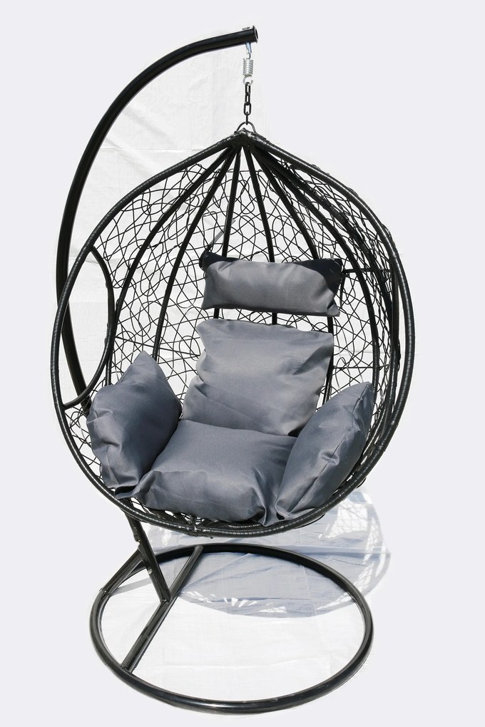 Závesné kreslo 06 čierne so sivou poduškou