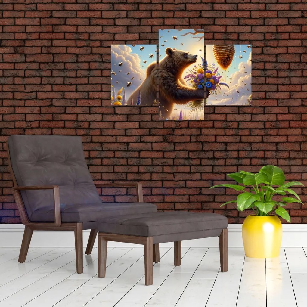 Obraz - Medveď a včielky (90x60 cm)