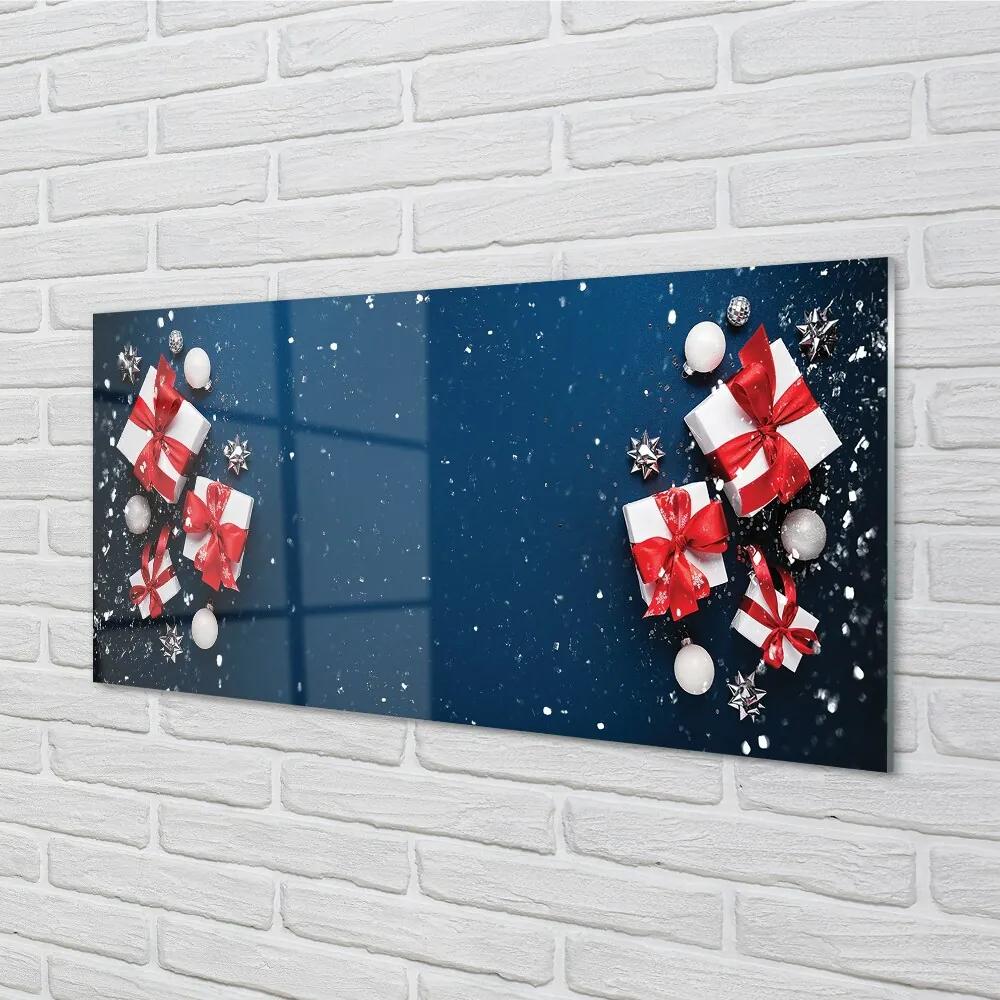 Sklenený obraz Darčeky čačky sneh 120x60 cm