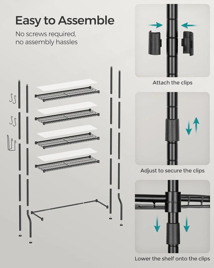 Kovový stojan, 4 úrovňový úložný priestor nad toaletu, čierny