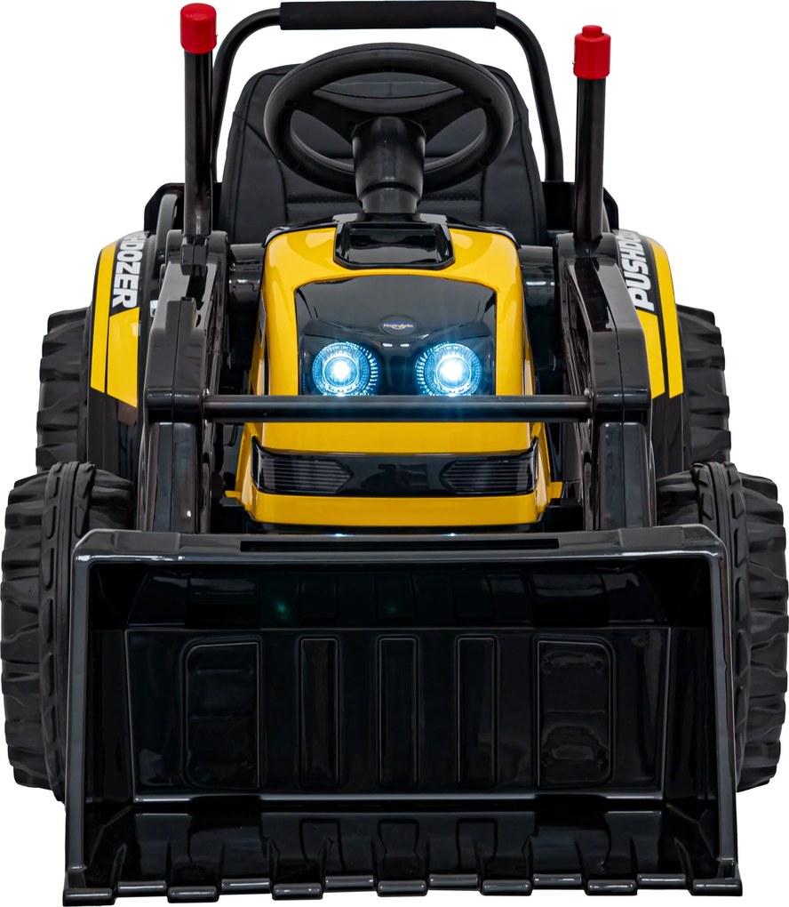 Ramiz Detský traktor na batérie žltý + pohyblivé rameno s lyžicou + diaľkové ovládanie + pomalý štart + FM rádio + LED