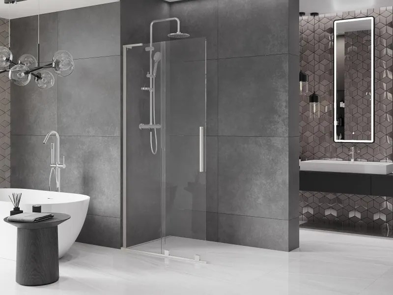 Mexen Velar L, posuvná sprchová zástena Walk-in 100 x 200 cm, 8mm číre sklo, brúsená oceľ, 871-100-003-03-97