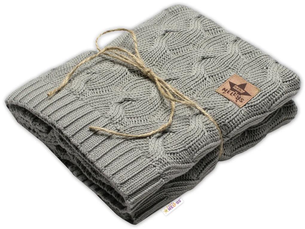 Bambusová detská pletená deka, vzor pletený vrkoč, 80 x100 cm, oliva