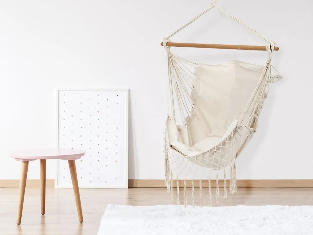Závesné kreslo brazílske MODERNHOME v bielej farbe s 2 vankúšmi
