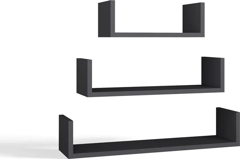 Sada 3 ks nástěnných polic Mobi antracitová