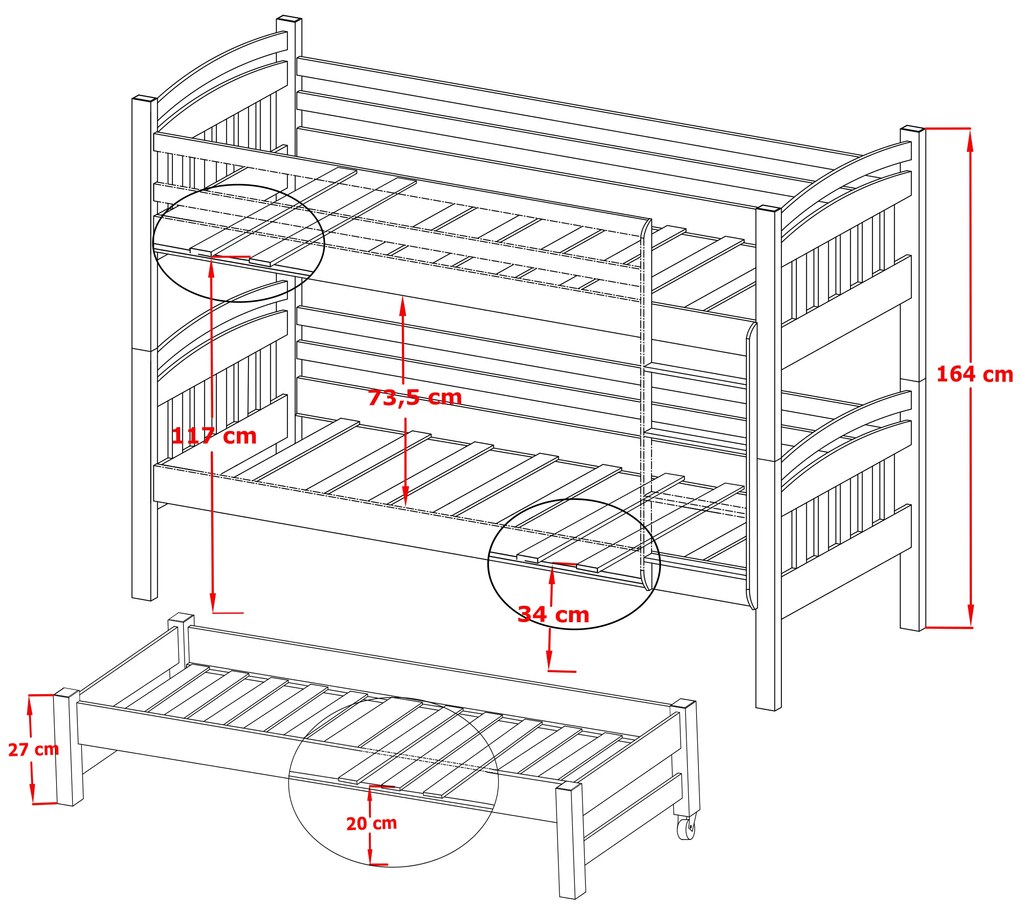 Detská posteľ 80 x 180 cm ANIE (s roštom a úl. priestorom) (grafit). Vlastná spoľahlivá doprava až k Vám domov. 1013170