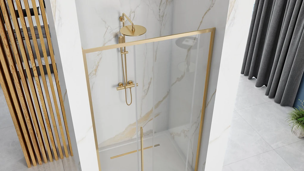 Rea Solar Gold, posuvné sprchové dvere 100 x 195 cm, 6mm číre sklo, zlatý profil, REA-K6547