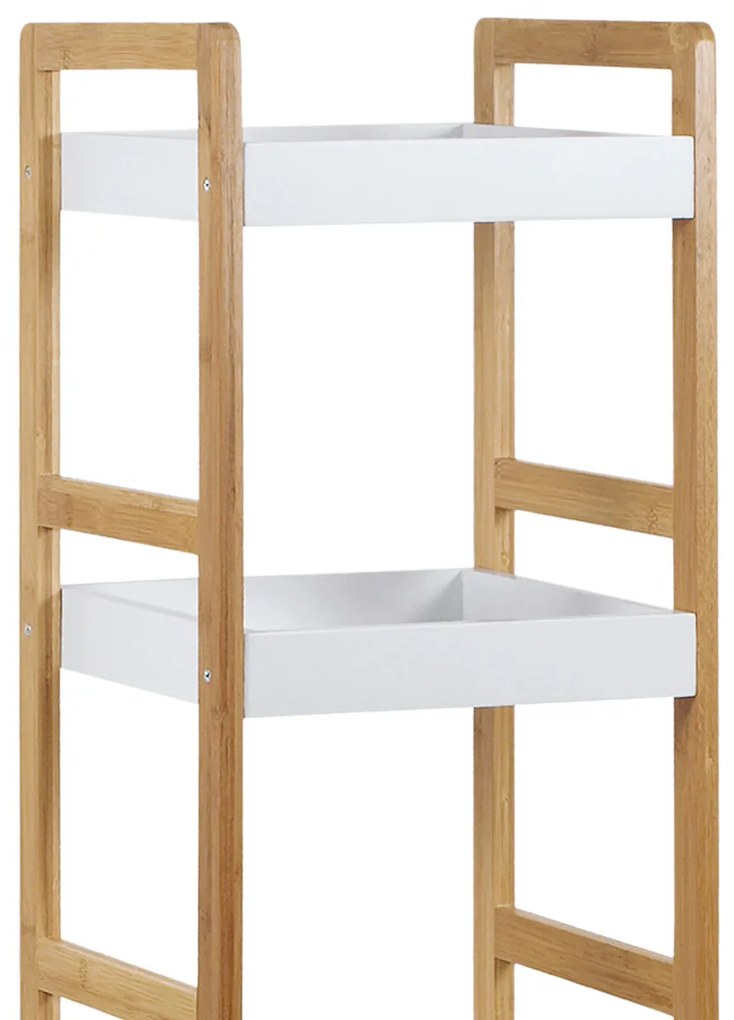 Autronic - Regál, 5 políc, masív bambus, prírodný odtieň, MDF, biely matný lak, nosnosť 15 kg - DR-013-5