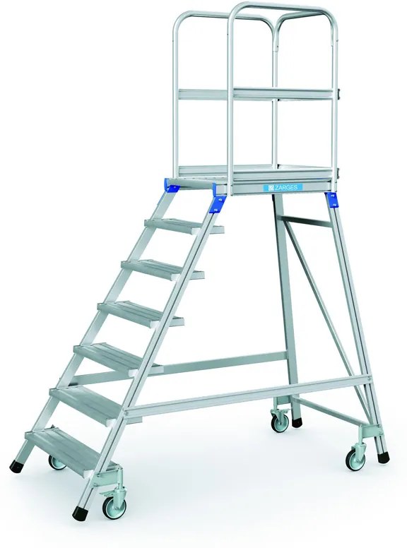 Hliníkový pojazdný rebrík s plošinou, 7 priečok, výška plošiny 1,68 m