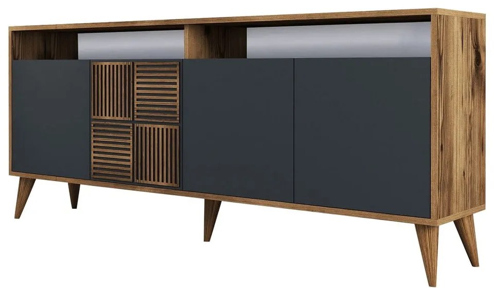 Nízka komoda v dekore orecha v antracitovej a prírodnej farbe 180x79 cm Milan – Kalune Design