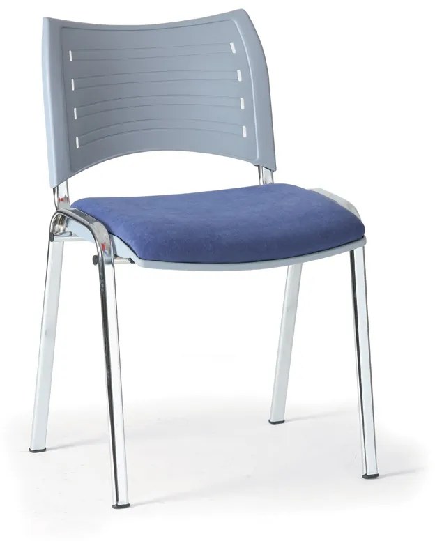 Konferenčná, jedálenská stolička SMART s plastovým operadlom, modrá, chrómované nohy