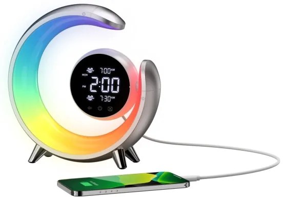 Immax 08985L-LED RGBW stmievateľná stolná lampa s budíkom LED/20W/5V USB striebo