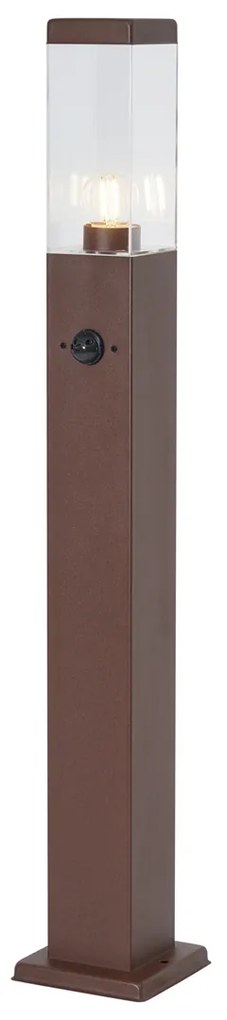 Vonkajšia lampa hrdzavo hnedá s čírym sklom 80 cm IP44 so zásuvkou a snímačom pohybu - Malios