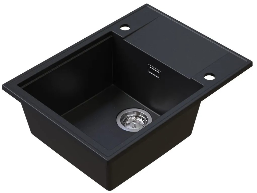 Sink Quality Sink55, kuchynský granitový drez 620x460x215 mm + chrómový sifón, čierna so zlatými bodmi, SKQ-SINK.L.1KKO.X