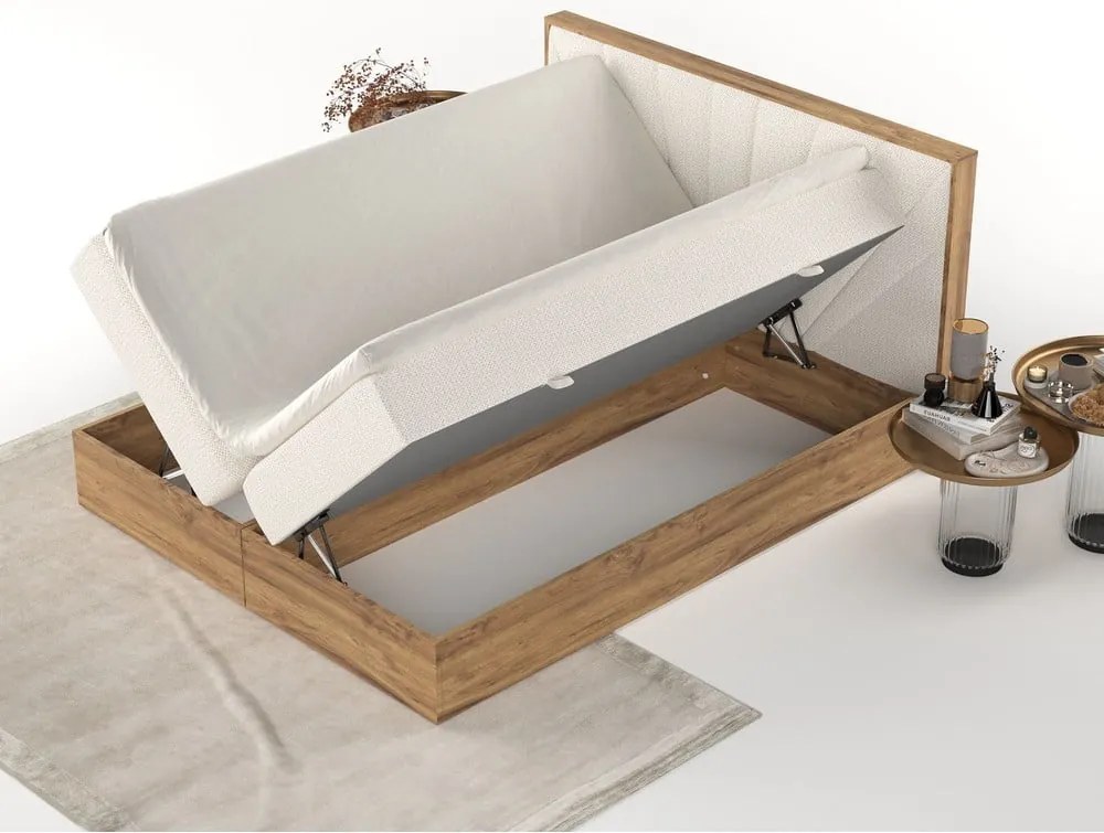 Boxspring posteľ s úložným priestorom v krémovo-prírodnej farbe 200x200 cm Asahi – Maison de Rêve