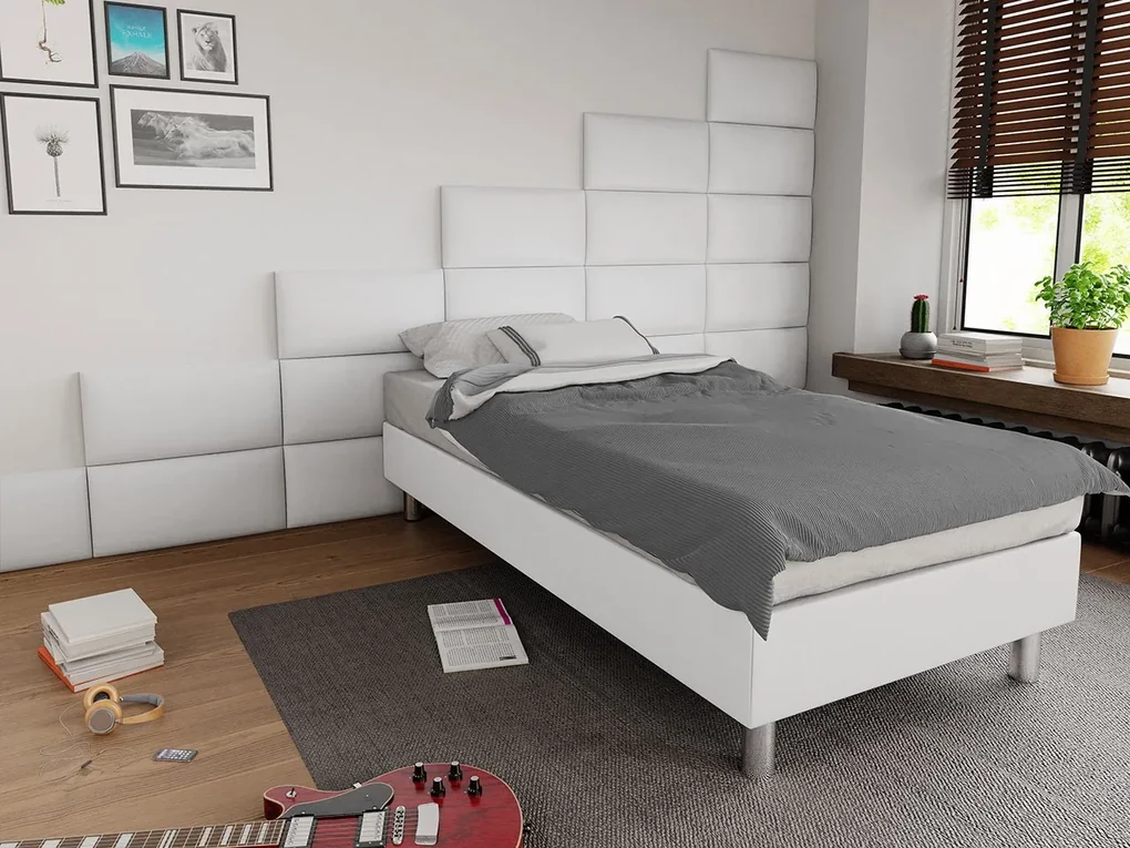 Čalúnená jednolôžková posteľ Estelle B, Dostupné poťahy: ekokoža Soft 017 (biela), Rozmer postele: 90x200 cm