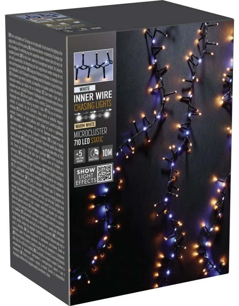 Vonkajšia svetelná reťaz Waterfall, 10 m, 710 LED, teplá aj studená biela, časovač, IP44, 10 m