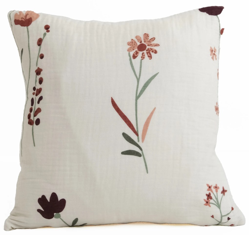 Mušelínová obliečka na vankúš 40 × 40 cm - Vlčie maky bežové