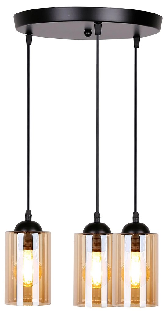Candellux Čierno-hnedý závesný luster Bistro pre žiarovku 3x E27 s guľatou základňou 33-00576