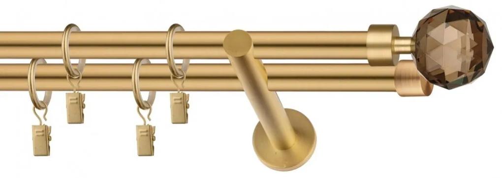 Dekorstudio Garniža dvojradová CRYSTAL zlatá 19mm Dĺžka: 200cm, Typ uchytenia: Držiak dvojitý modern, Typ príslušenstva: Krúžky tiché so štipcami