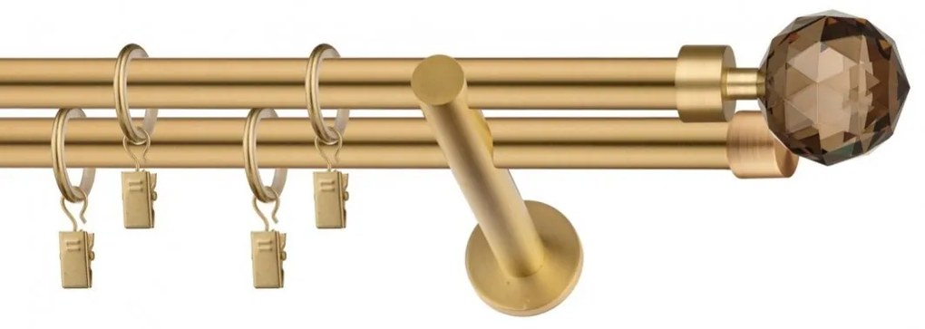Dekorstudio Garniža dvojradová CRYSTAL zlatá 19mm Dĺžka: 300cm, Typ uchytenia: Držiak dvojitý modern, Typ príslušenstva: Krúžky tiché so štipcami